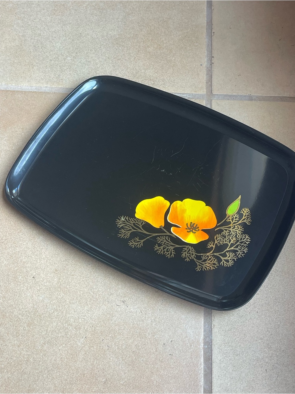 California Poppy Tray Vintage Couroc 12.5x9.5 Mid Century Modern MCM Barware